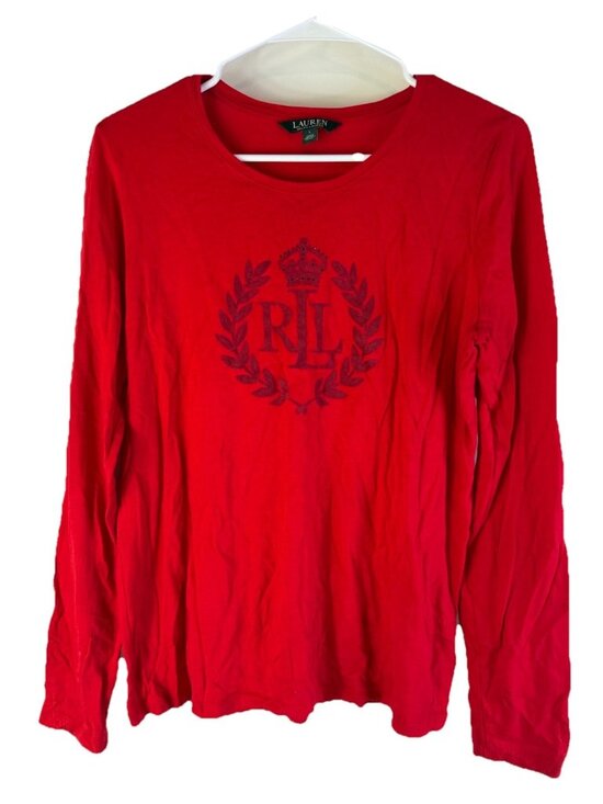Lauren Ralph Lauren Tops - Lauren Ralph Lauren T Shirt Top Long Sleeve Monogram Crest REd